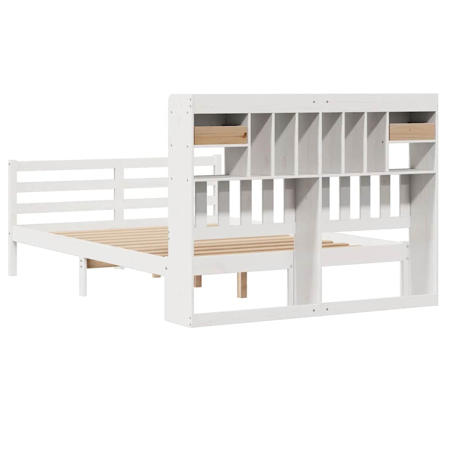 Bed met boekenkast zonder matras grenenhout wit 140x190 cm