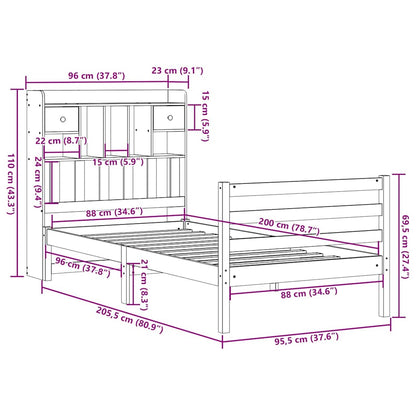 Bed met boekenkast zonder matras massief grenenhout 90x200 cm