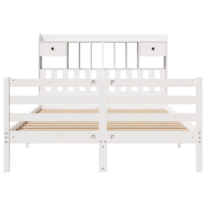 Bed met boekenkast zonder matras grenenhout wit 140x200 cm