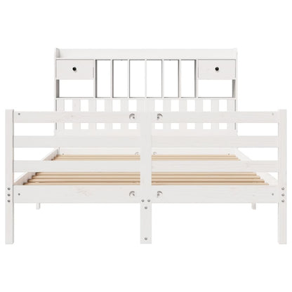 Bed met boekenkast zonder matras grenenhout wit 150x200 cm