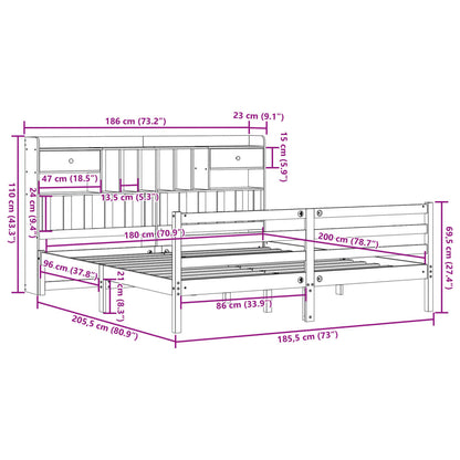 Bed met boekenkast zonder matras massief grenenhout 180x200 cm