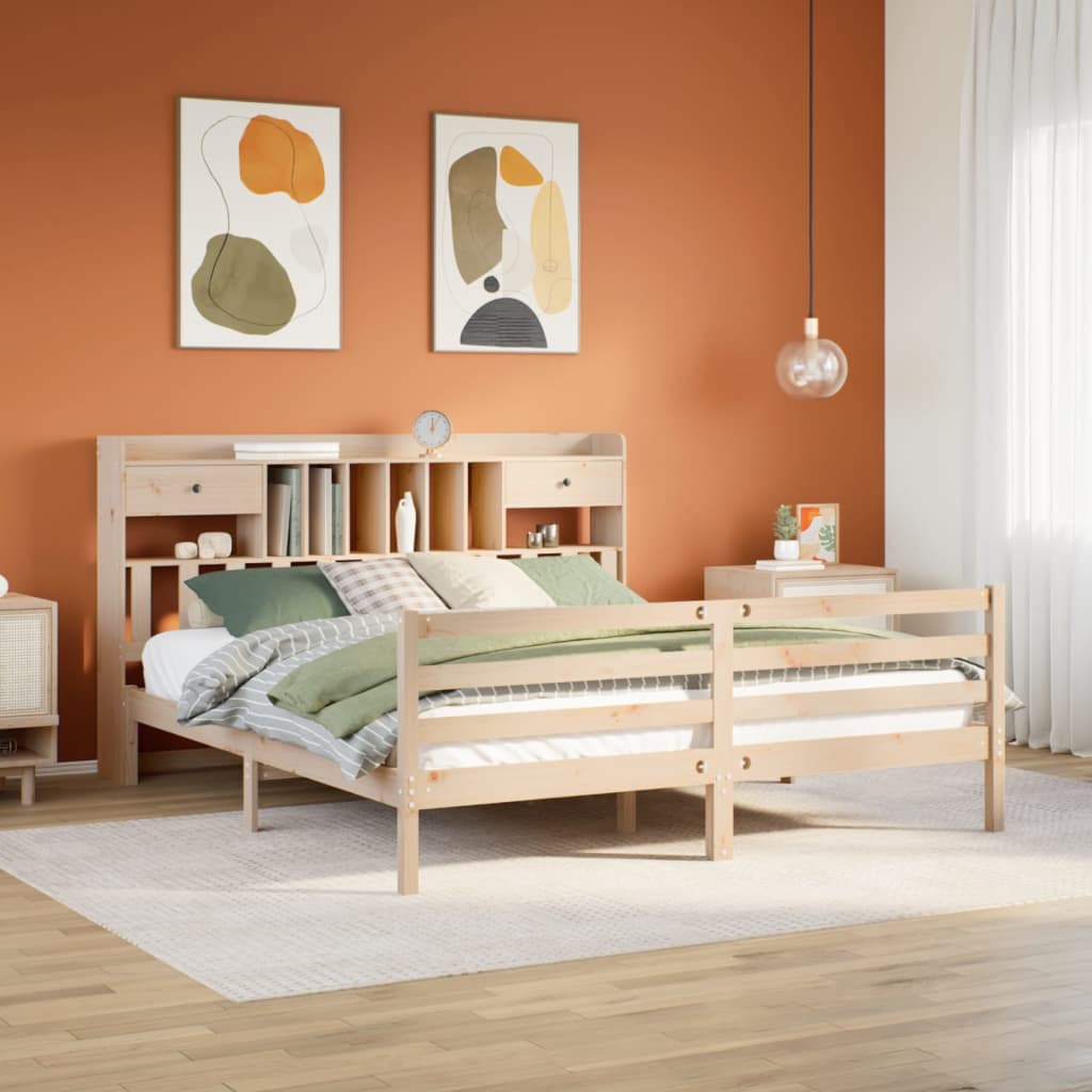 Bed met boekenkast zonder matras massief grenenhout 180x200 cm
