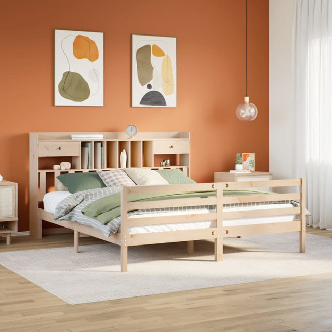 Bed met boekenkast zonder matras massief grenenhout 180x200 cm