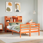 Bed met boekenkast zonder matras grenenhout wasbruin 120x190 cm