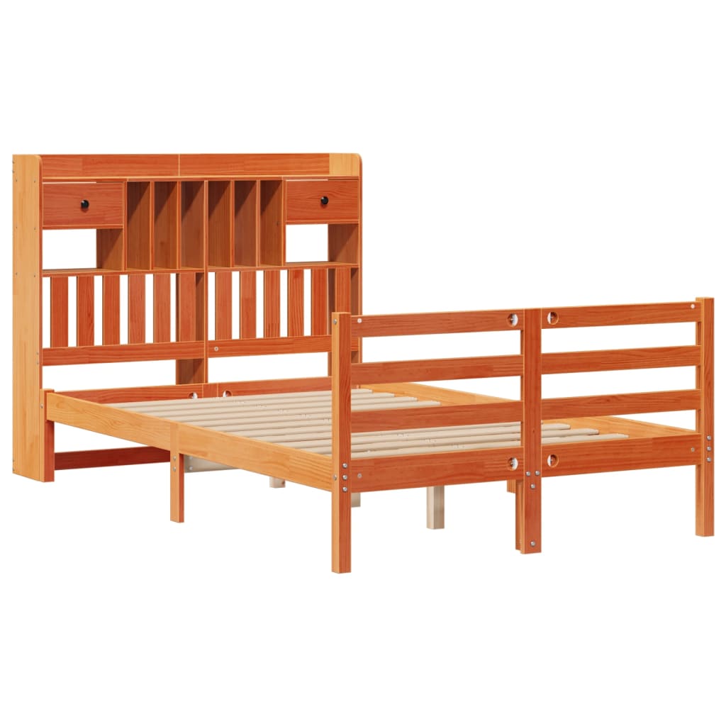 Bed met boekenkast zonder matras grenenhout wasbruin 135x190 cm