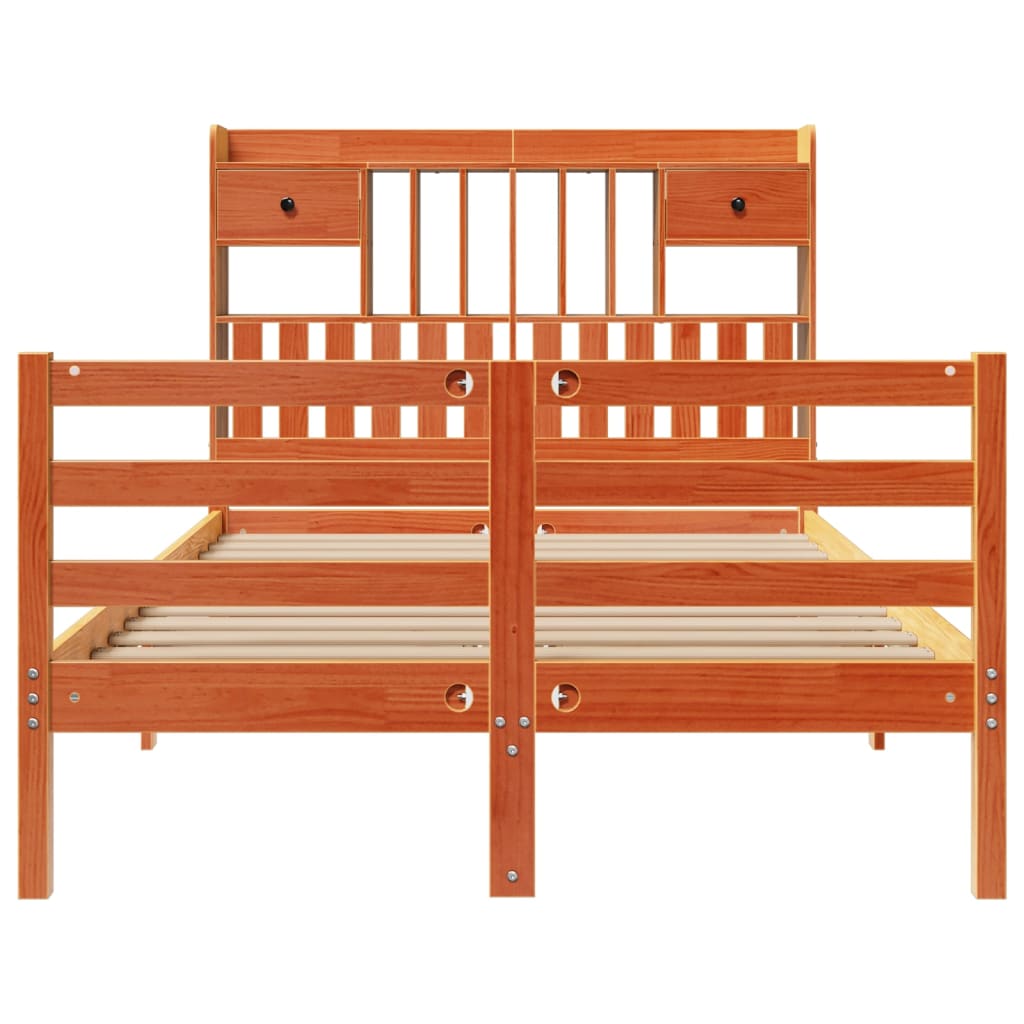 Bed met boekenkast zonder matras grenenhout wasbruin 135x190 cm