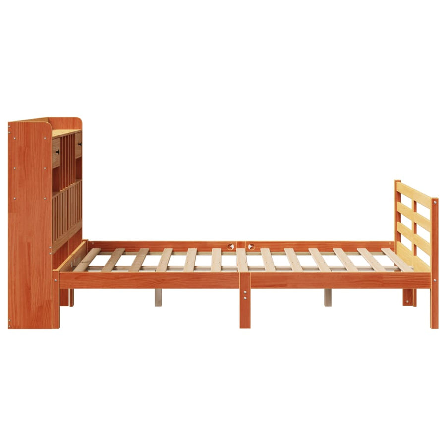 Bed met boekenkast zonder matras grenenhout wasbruin 135x190 cm