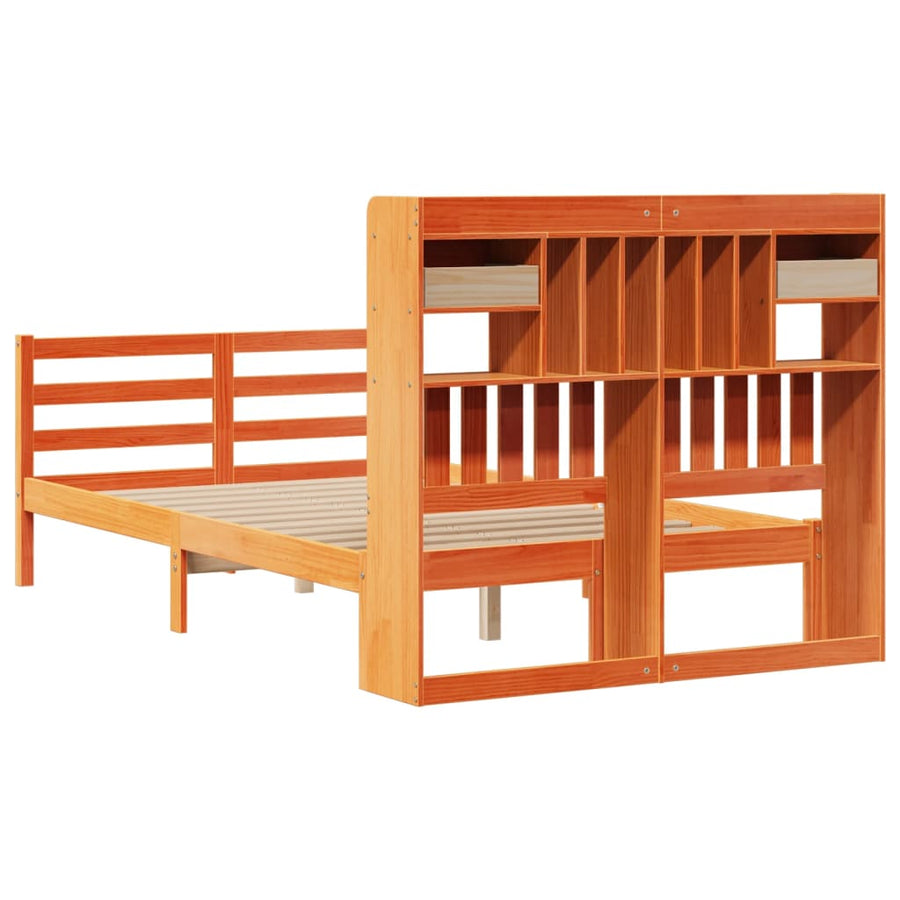 Bed met boekenkast zonder matras grenenhout wasbruin 135x190 cm