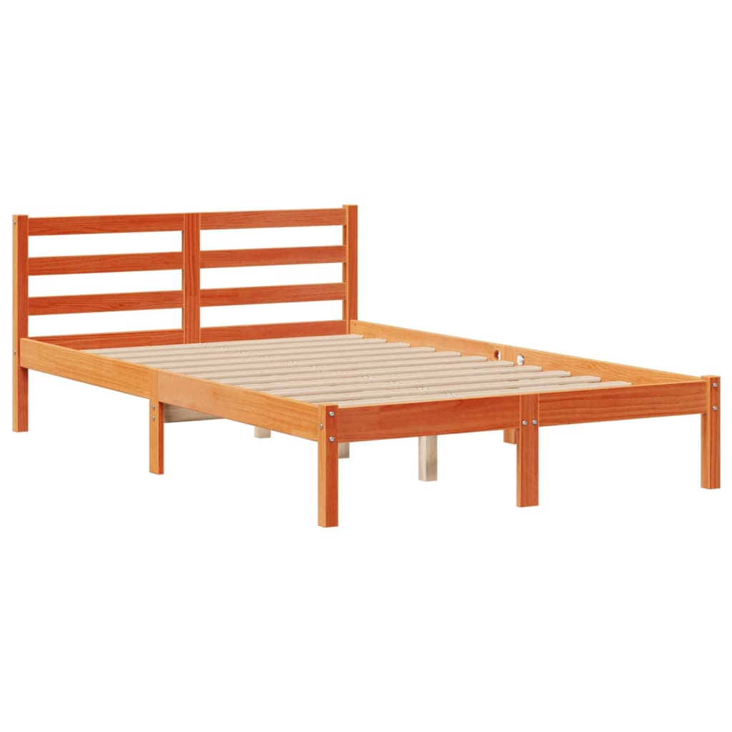Bed met boekenkast zonder matras grenenhout wasbruin 135x190 cm