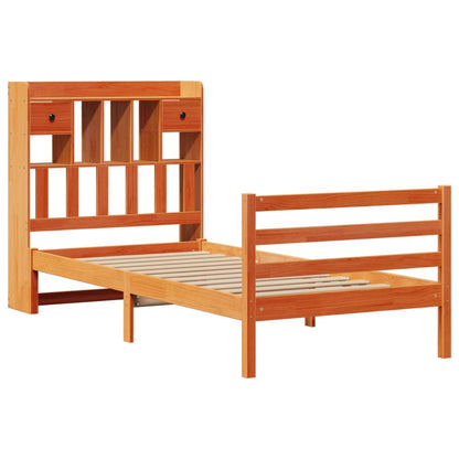 Bed met boekenkast zonder matras grenenhout wasbruin 100x200 cm