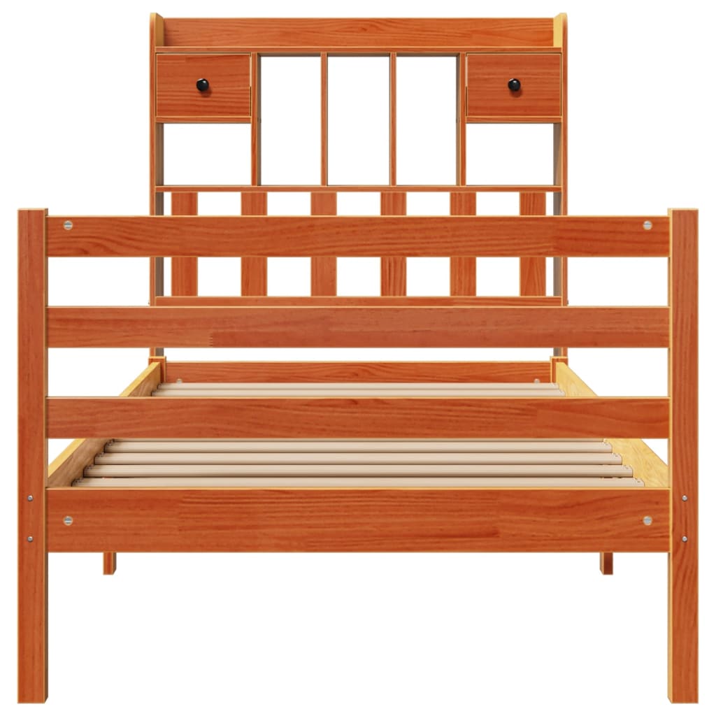 Bed met boekenkast zonder matras grenenhout wasbruin 100x200 cm