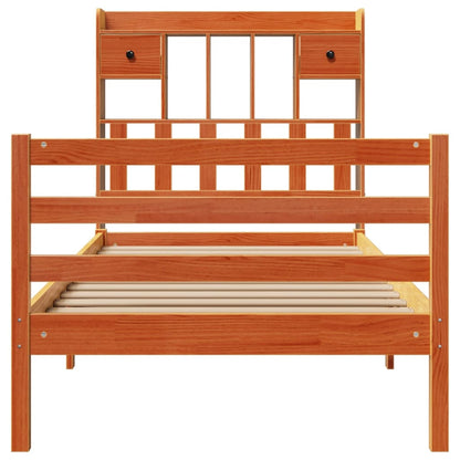 Bed met boekenkast zonder matras grenenhout wasbruin 100x200 cm