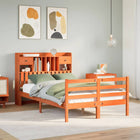 Bed met boekenkast zonder matras grenenhout wasbruin 120x200 cm