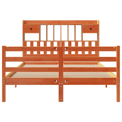 Bed met boekenkast zonder matras grenenhout wasbruin 140x200 cm