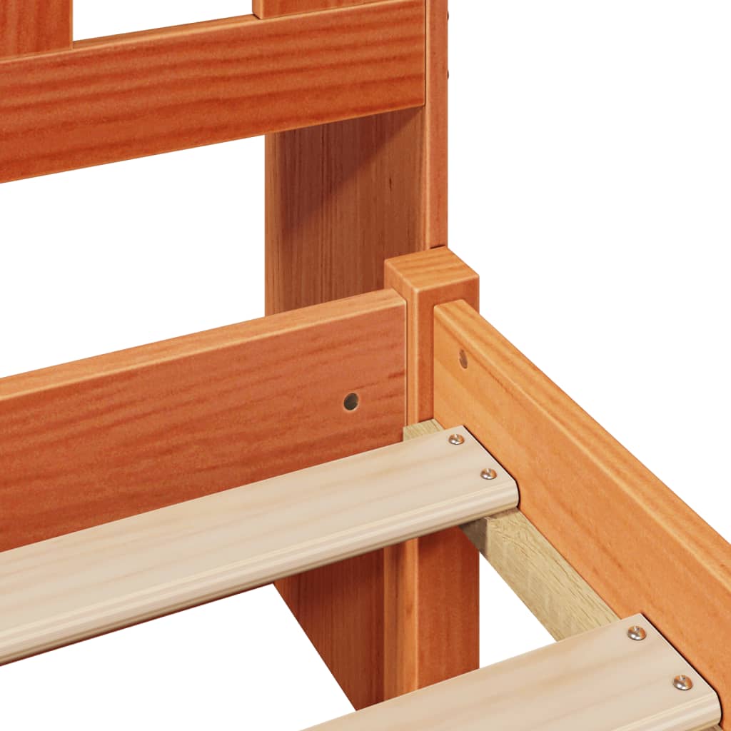 Bed met boekenkast zonder matras grenenhout wasbruin 140x200 cm