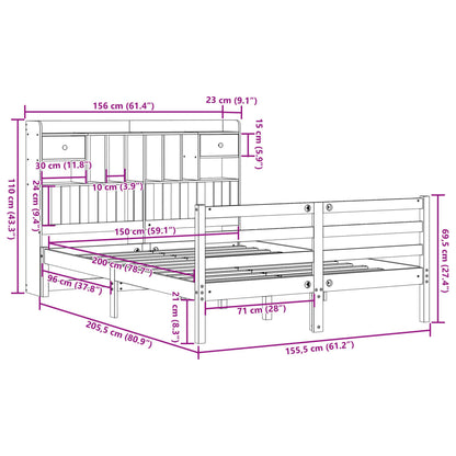 Bed met boekenkast zonder matras grenenhout wasbruin 150x200 cm