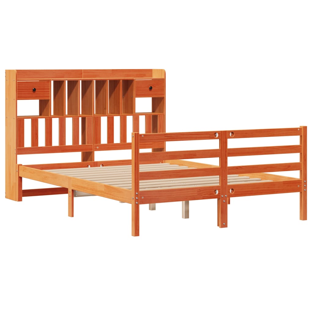 Bed met boekenkast zonder matras grenenhout wasbruin 160x200 cm