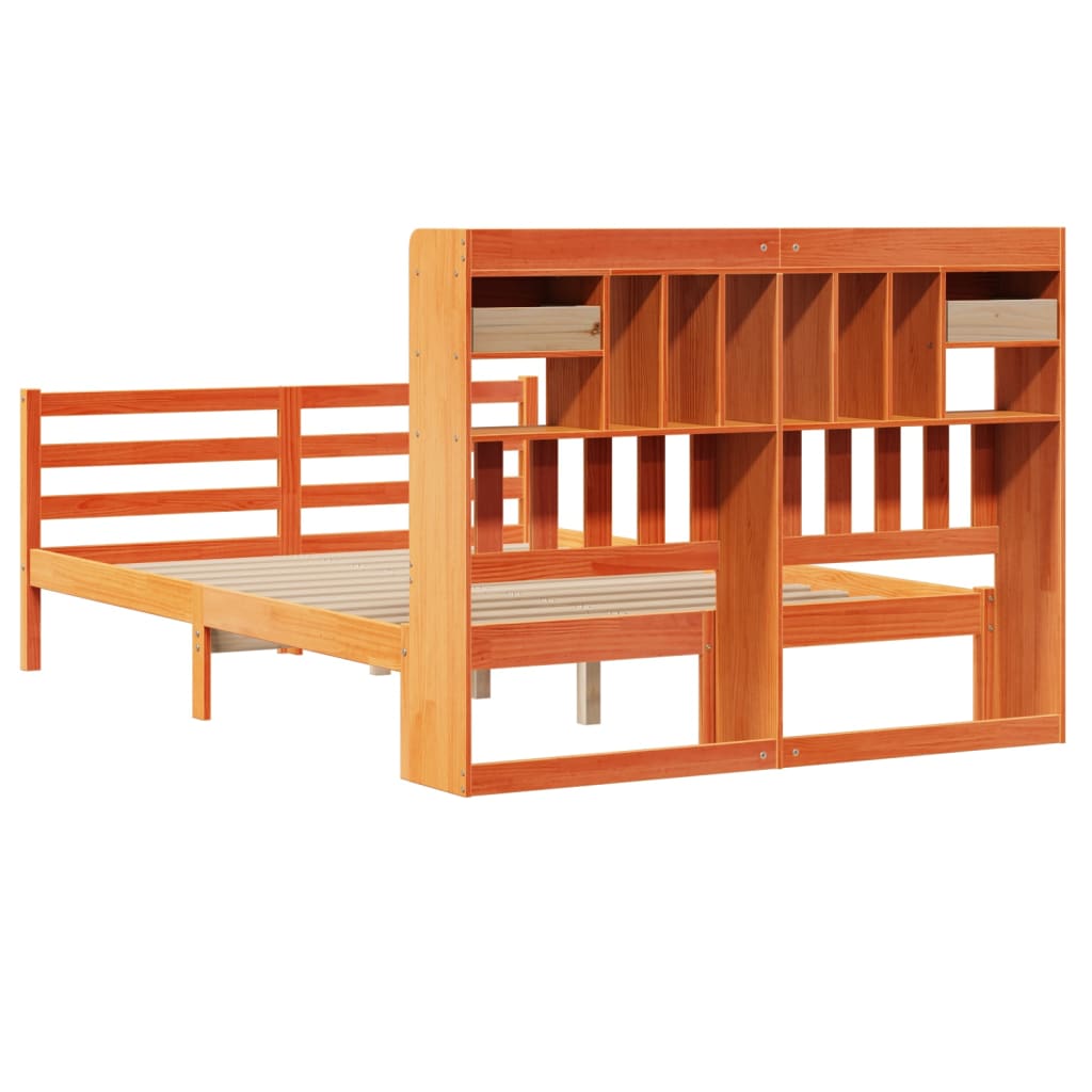 Bed met boekenkast zonder matras grenenhout wasbruin 160x200 cm
