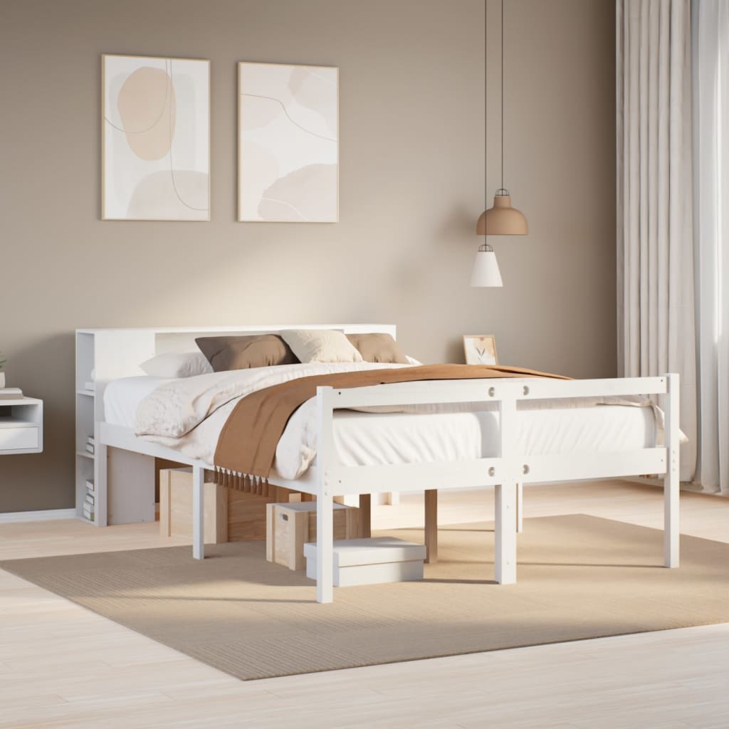 Bed Met Boekenkast Zonder Matras Grenenhout 120 x 190 cm Wit