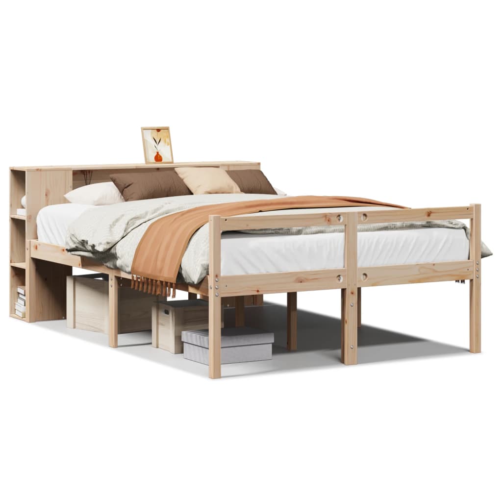 Bed met boekenkast zonder matras massief grenenhout 135x190 cm