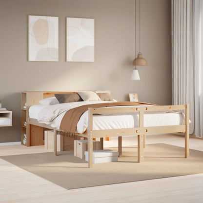 Bed Met Boekenkast Zonder Matras Massief Grenenhout 140 x 190 cm Naturel