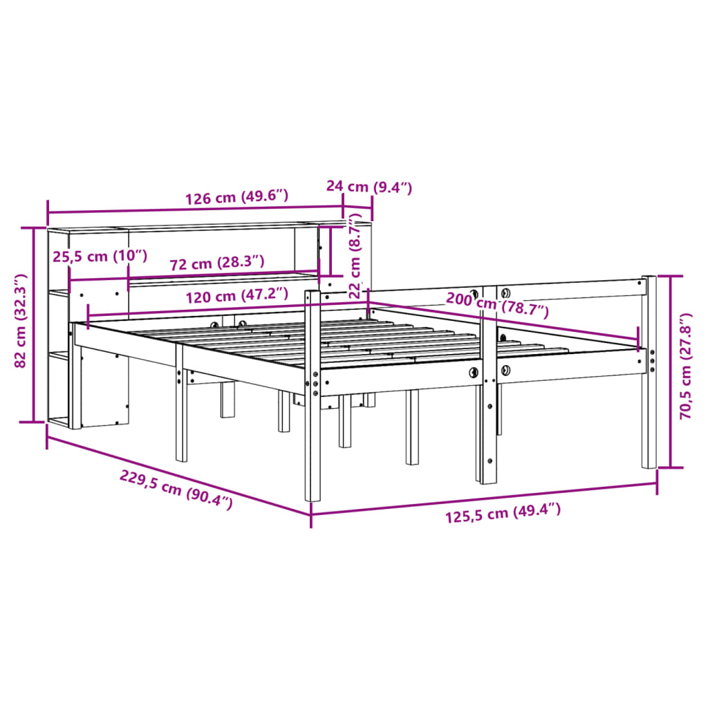 Bed met boekenkast zonder matras grenenhout wit 120x200 cm
