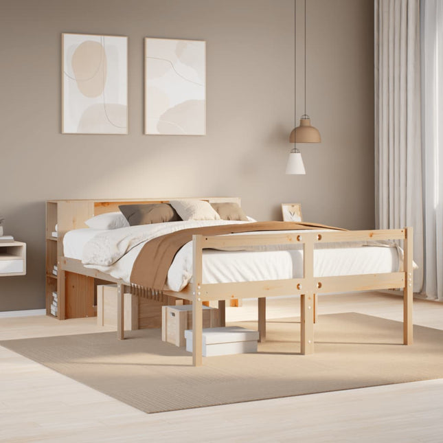 Bed met boekenkast zonder matras massief grenenhout 150x200 cm