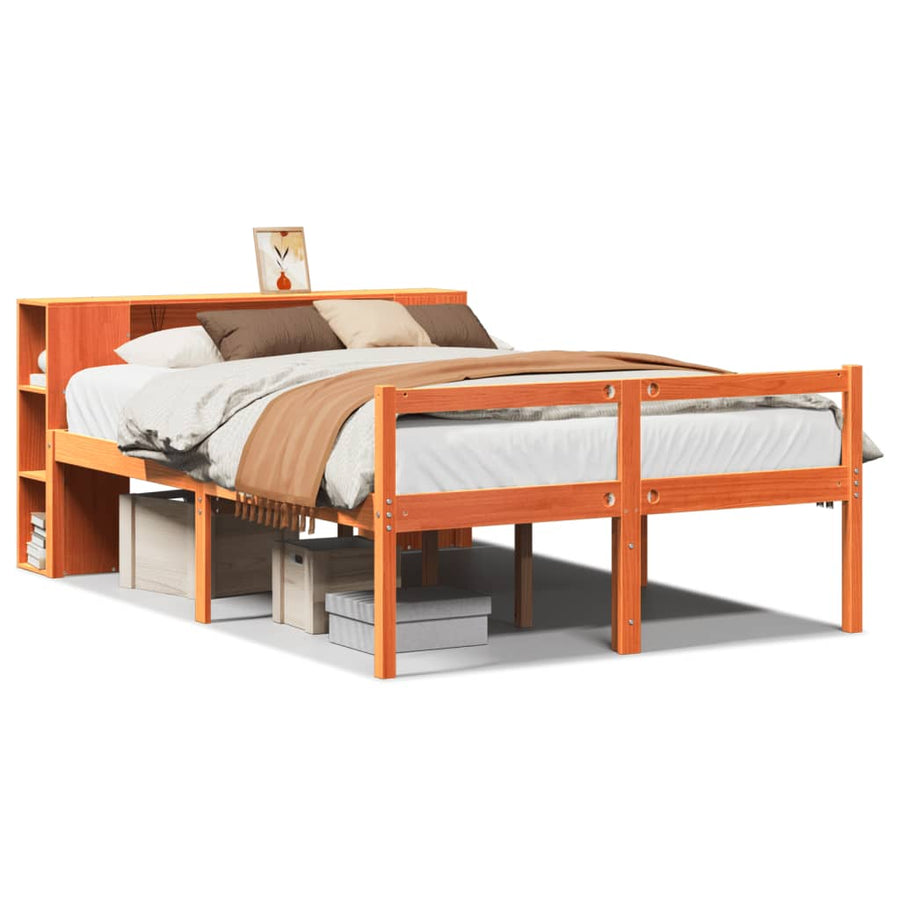 Bed met boekenkast zonder matras hout wasbruin 135x190 cm