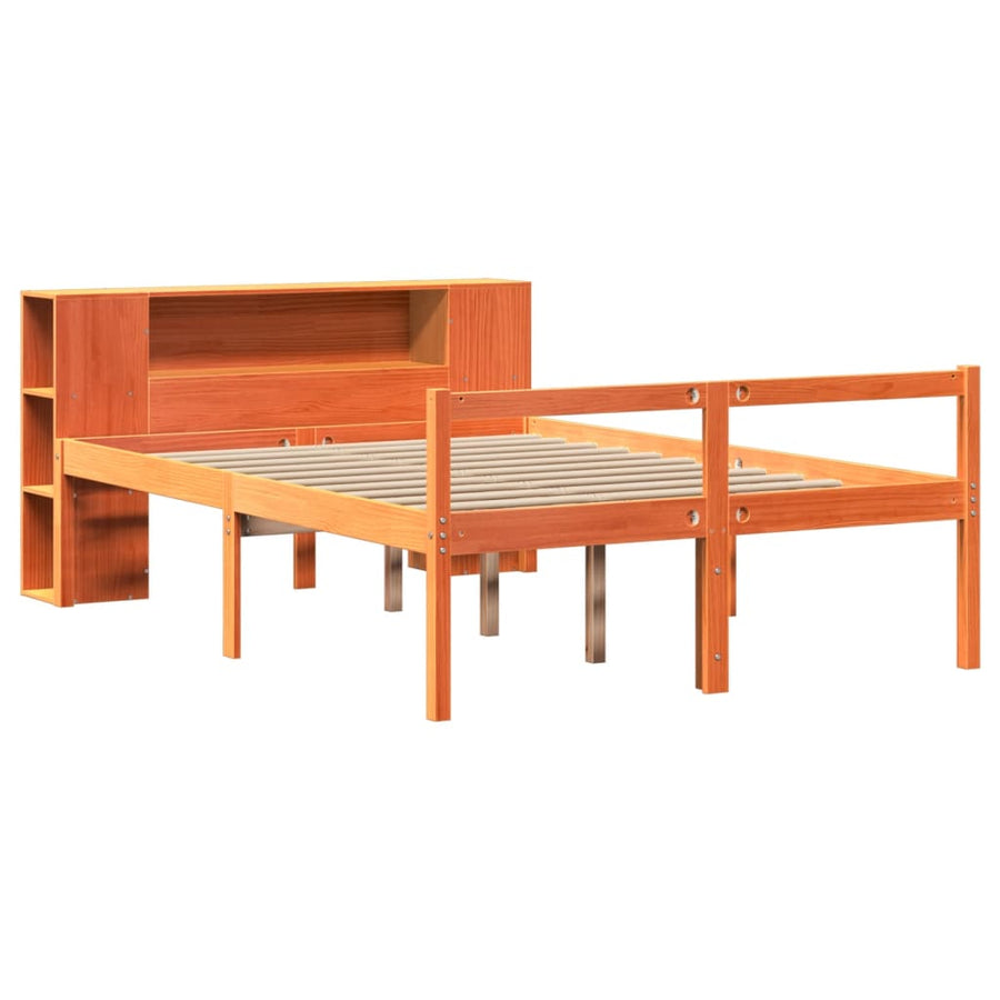 Bed met boekenkast zonder matras hout wasbruin 135x190 cm