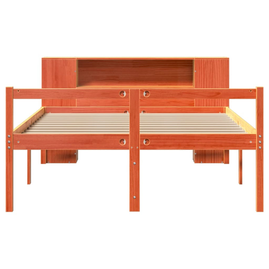 Bed met boekenkast zonder matras hout wasbruin 135x190 cm