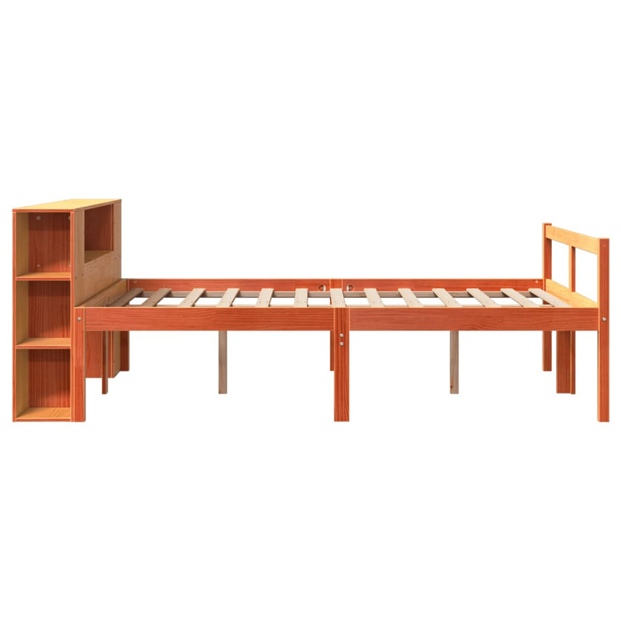 Bed met boekenkast zonder matras hout wasbruin 135x190 cm