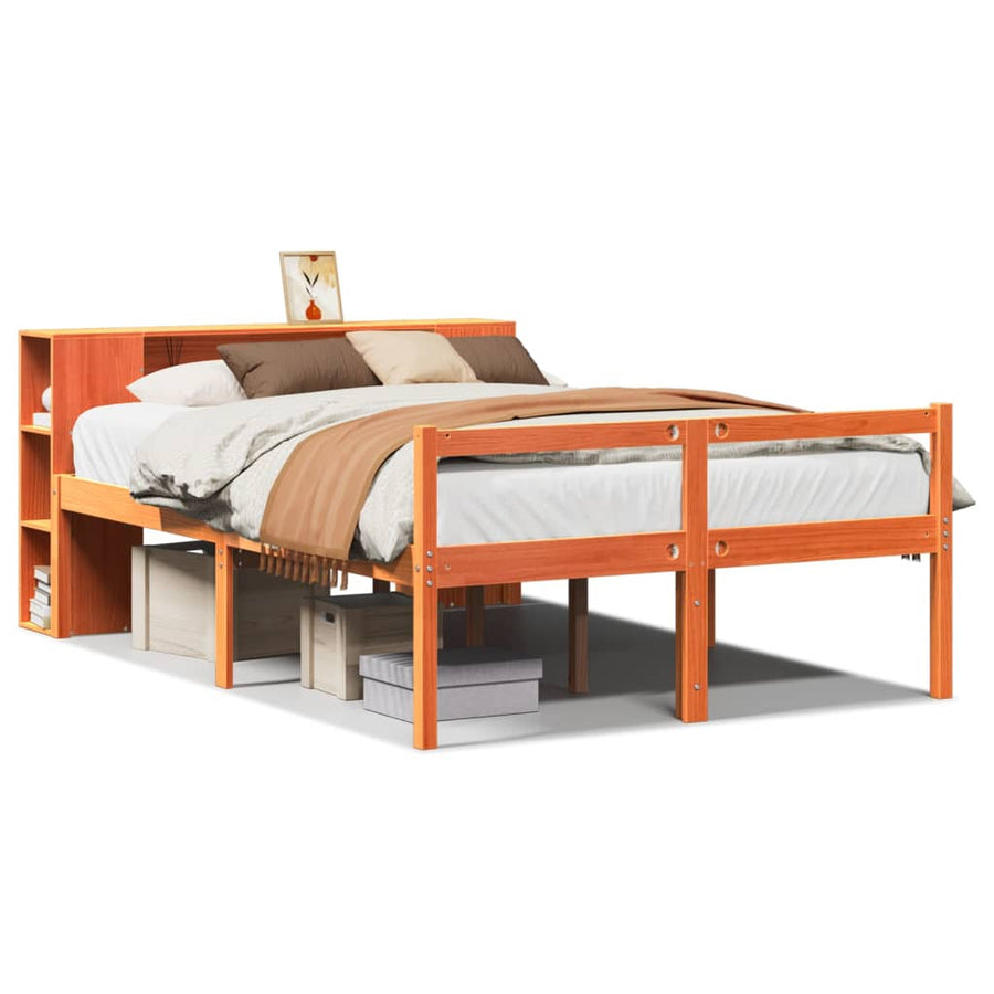 Bed met boekenkast zonder matras hout wasbruin 140x190 cm