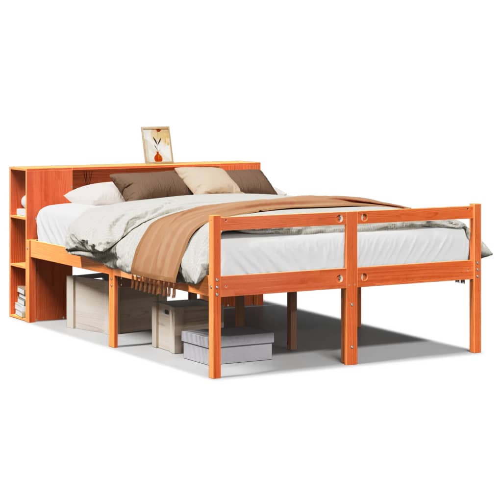 Bed met boekenkast zonder matras hout wasbruin 140x200 cm