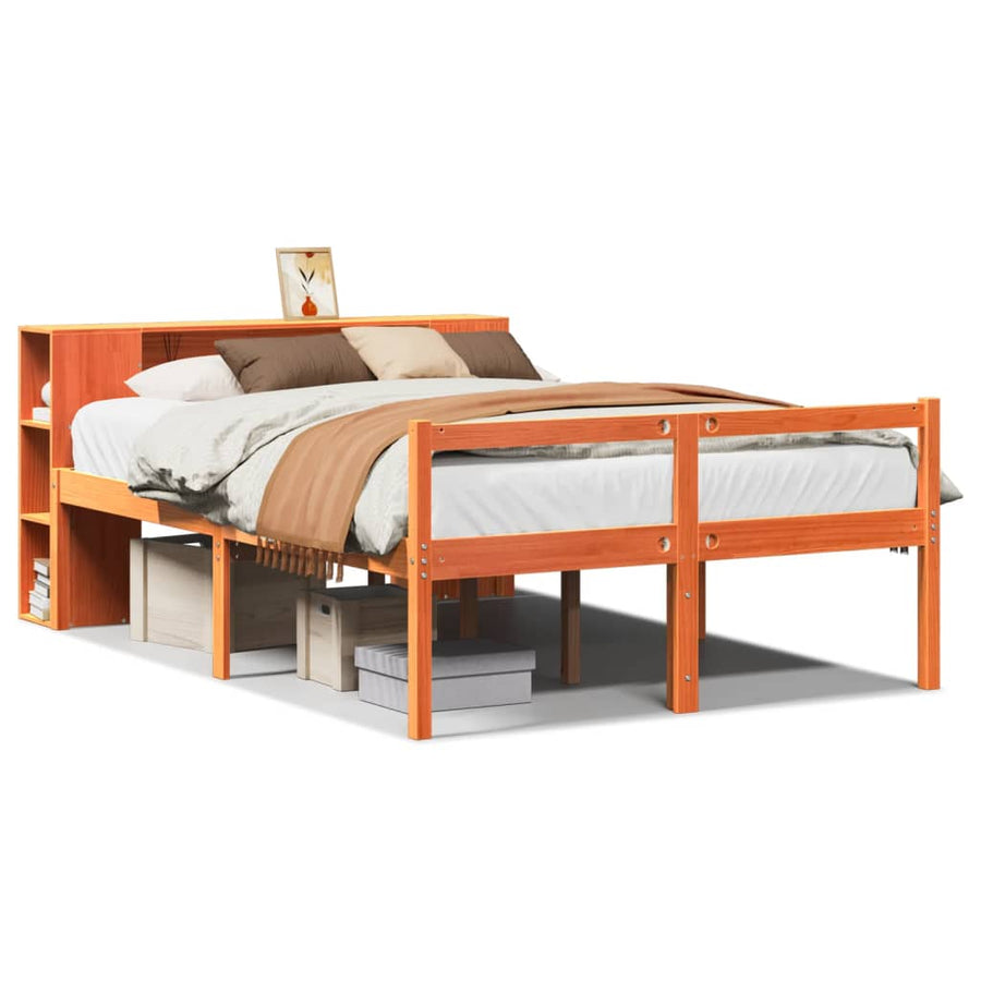 Bed met boekenkast zonder matras hout wasbruin 140x200 cm