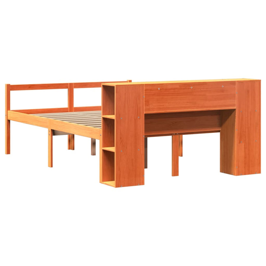 Bed met boekenkast zonder matras hout wasbruin 140x200 cm