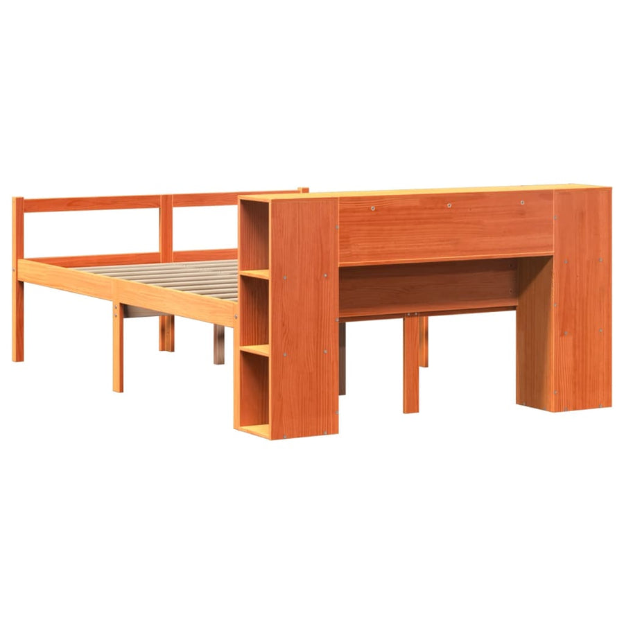 Bed met boekenkast zonder matras hout wasbruin 150x200 cm