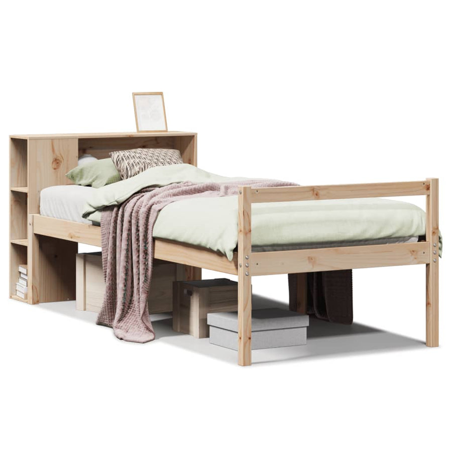 Bed Met Boekenkast Zonder Matras Massief Grenenhout Naturel
