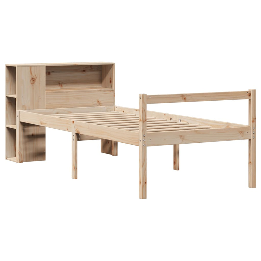 Bed Met Boekenkast Zonder Matras Massief Grenenhout Naturel
