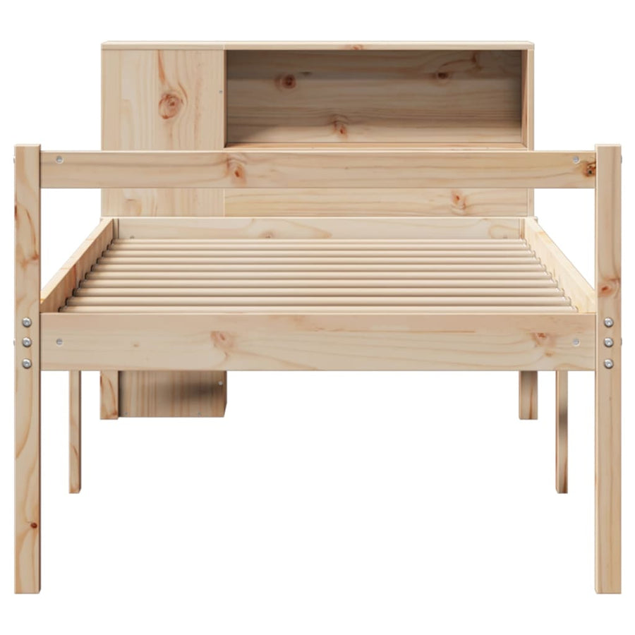 Bed Met Boekenkast Zonder Matras Massief Grenenhout Naturel