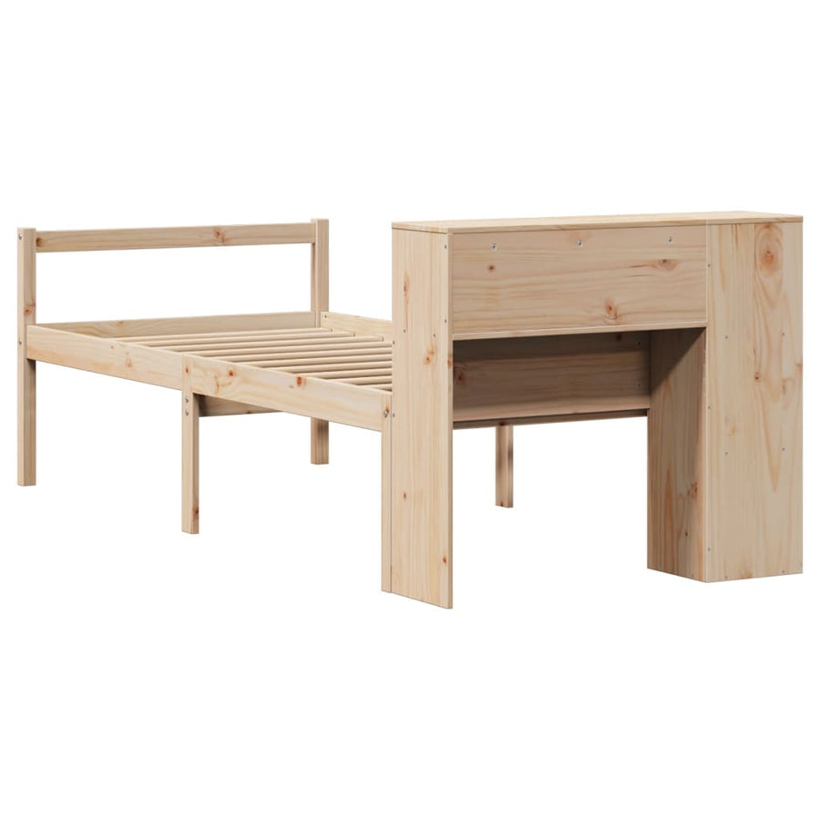 Bed Met Boekenkast Zonder Matras Massief Grenenhout Naturel