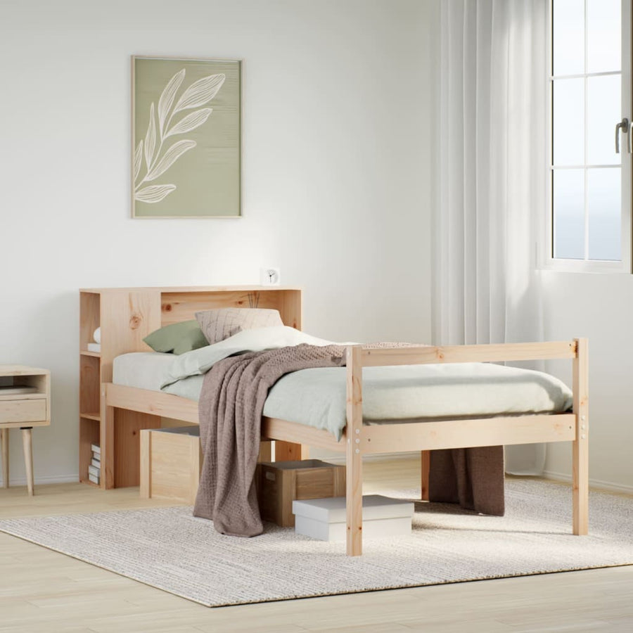 Bed Met Boekenkast Zonder Matras Massief Grenenhout Naturel