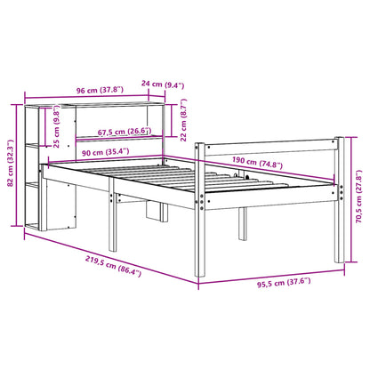 Bed met boekenkast zonder matras massief grenenhout 90x190 cm