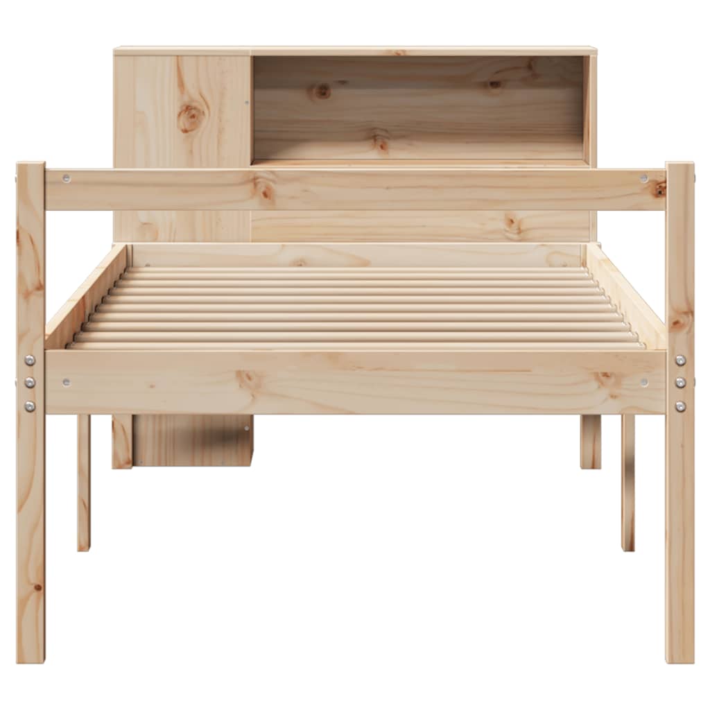 Bed Met Boekenkast Zonder Matras Massief Grenenhout 90 x 200 cm Naturel