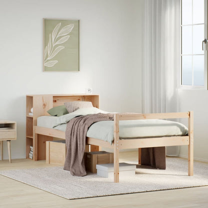 Bed Met Boekenkast Zonder Matras Massief Grenenhout 90 x 200 cm Naturel
