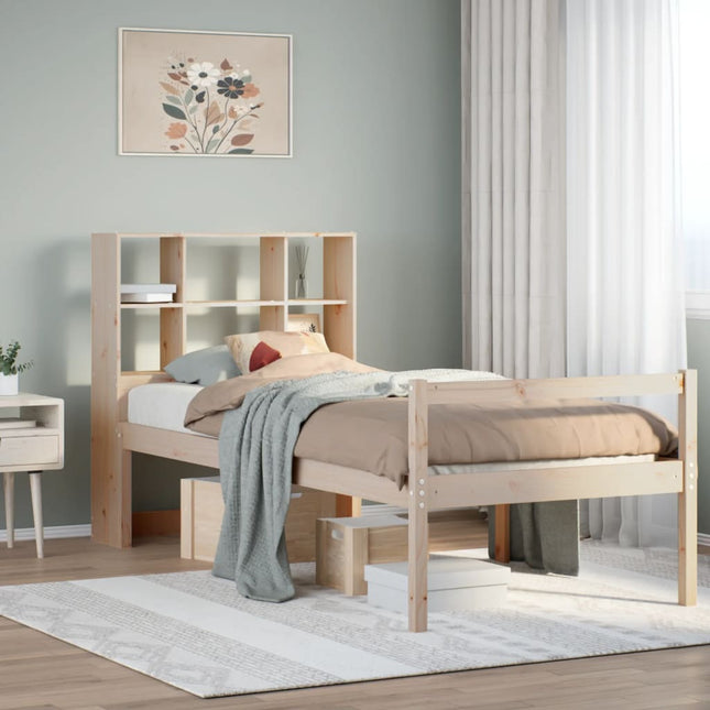 Bed met boekenkast zonder matras massief grenenhout 75x190 cm