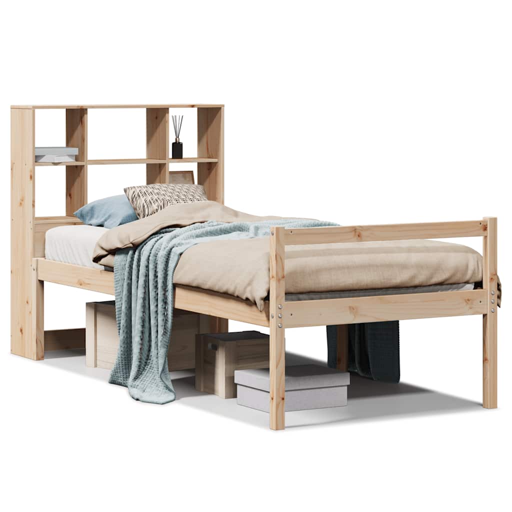 Bed Met Boekenkast Zonder Matras Massief Grenenhout 90 x 200 cm Naturel