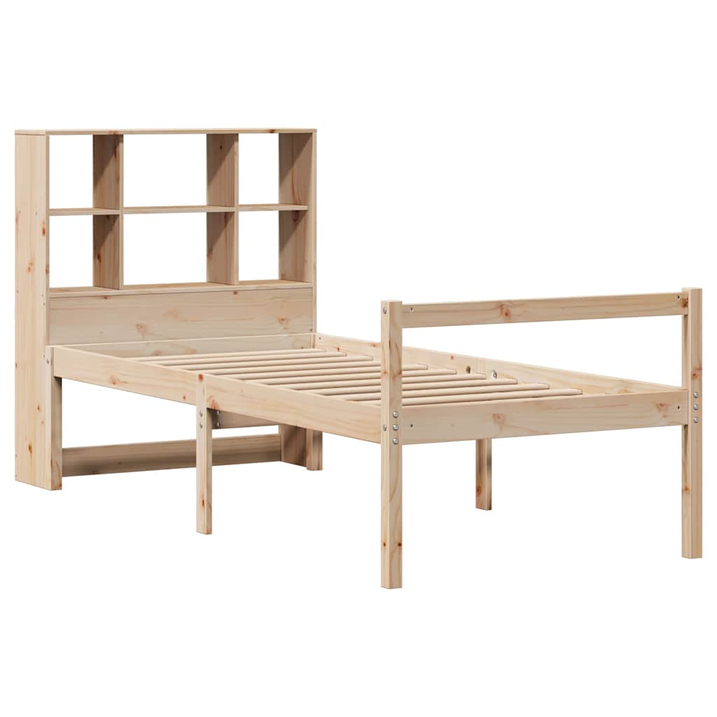 Bed Met Boekenkast Zonder Matras Massief Grenenhout 90 x 200 cm Naturel