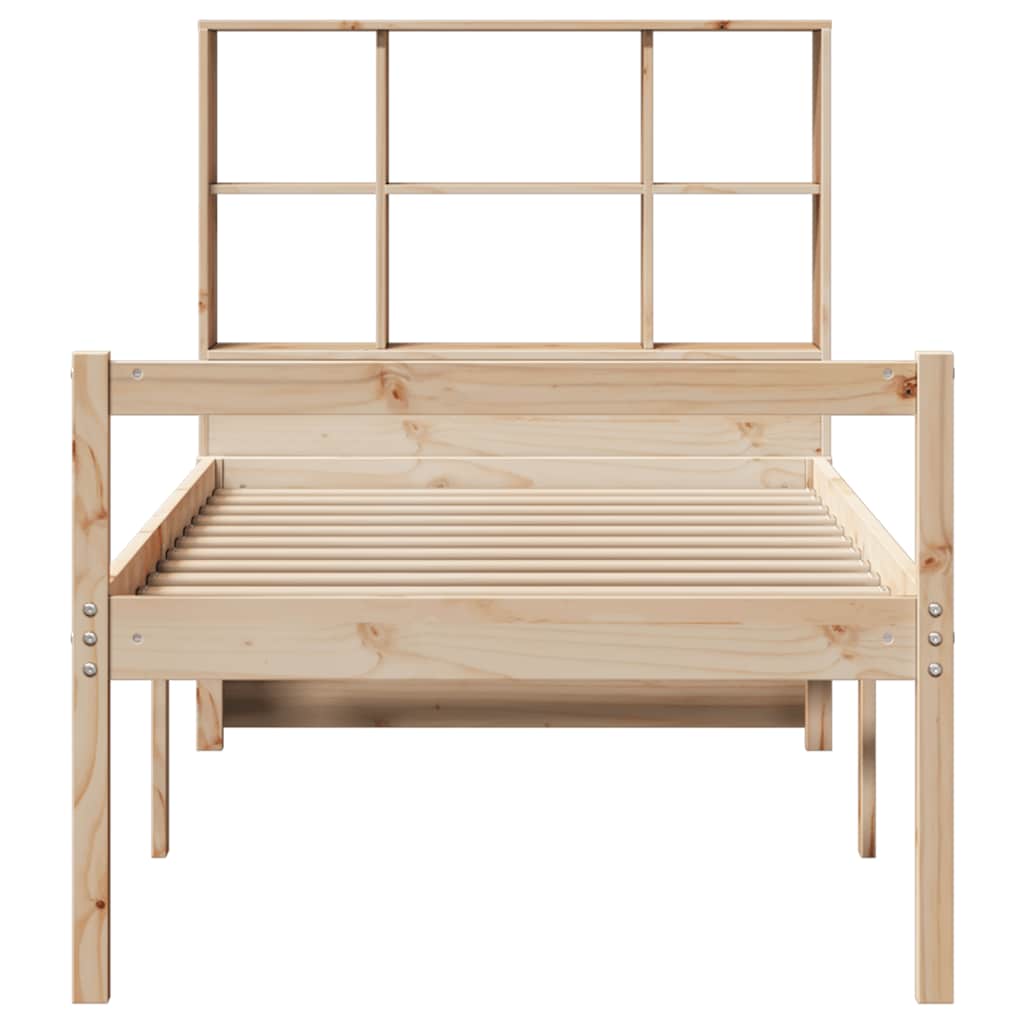 Bed Met Boekenkast Zonder Matras Massief Grenenhout 90 x 200 cm Naturel