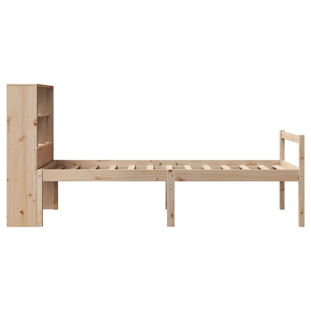 Bed Met Boekenkast Zonder Matras Massief Grenenhout 90 x 200 cm Naturel