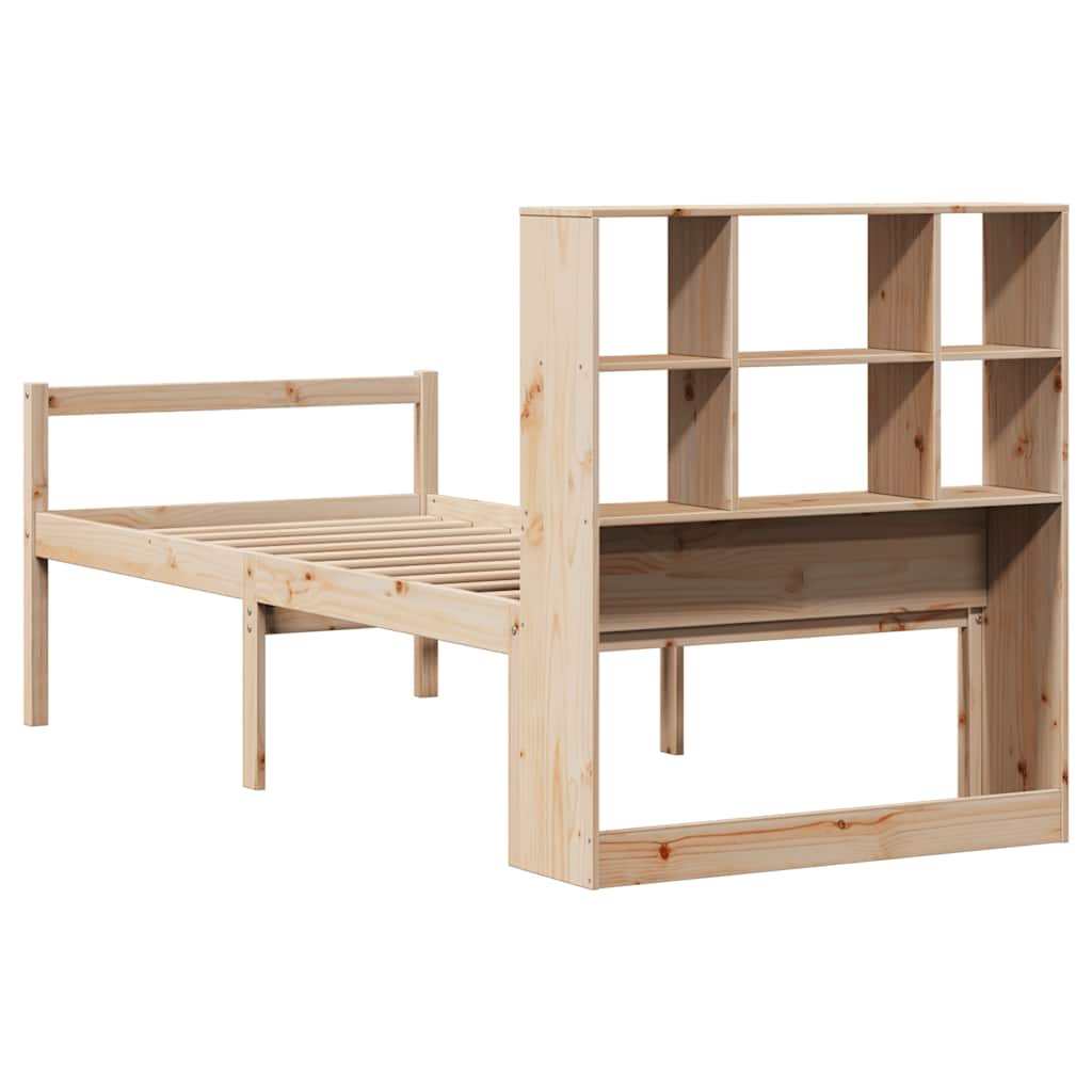 Bed Met Boekenkast Zonder Matras Massief Grenenhout 90 x 200 cm Naturel